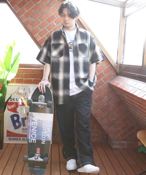 ８(eight)（エイト）の「オンブレ半袖シャツ（シャツ/ブラウス・メンズ・ホワイト/ブラウン/ブルー/チャコール・LARGE/X-LARGE/MEDIUM）」の6枚目の写真