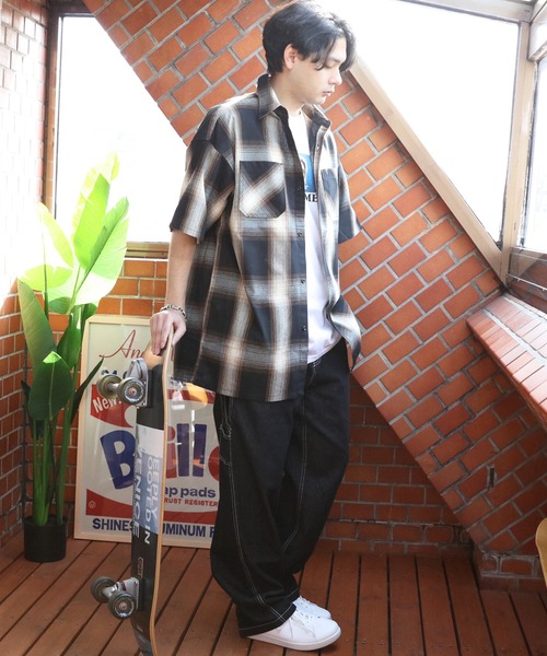 ８(eight)（エイト）の「オンブレ半袖シャツ（シャツ/ブラウス・メンズ・ホワイト/ブラウン/ブルー/チャコール・LARGE/X-LARGE/MEDIUM）」の8枚目の写真