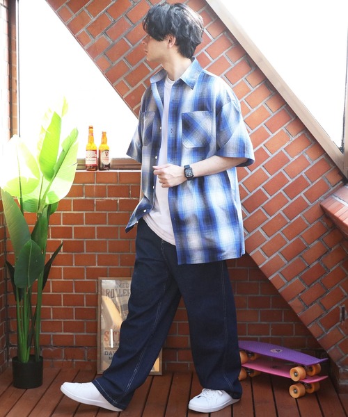 ８(eight)（エイト）の「オンブレ半袖シャツ（シャツ/ブラウス・メンズ・ホワイト/ブラウン/ブルー/チャコール・LARGE/X-LARGE/MEDIUM）」の22枚目の写真