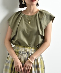 ポリエステルタンブラーラッフルスリーブブラウス