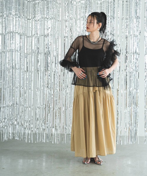 bohmal（ボマール）の「インド綿ボリュームデザインギャザーマキシスカート（スカート・レディース・ライム/ブラック/ロイヤルブルー/オレンジ/ベージュ/レッド・FREE）」の7枚目の写真