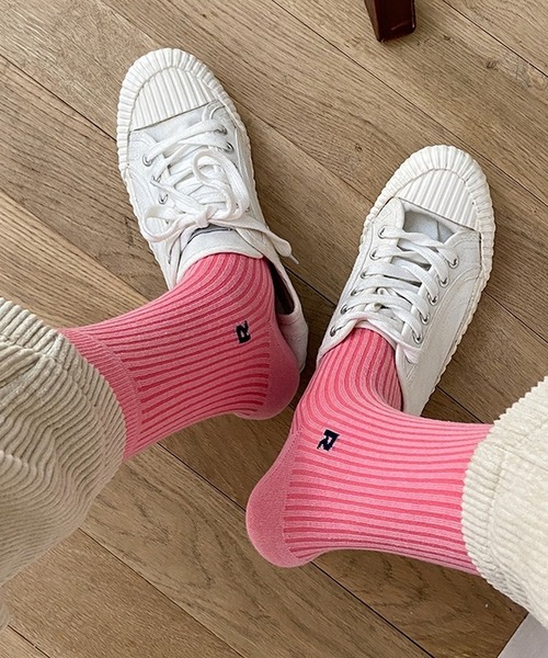 Chick（チック）の「▲one point color socks/ワンポイントカラーソックス（ソックス/靴下・レディース・ホワイト/グリーン/オレンジ/ピンク/パープル/ブラウン/ブラック・FREE）」の7枚目の写真