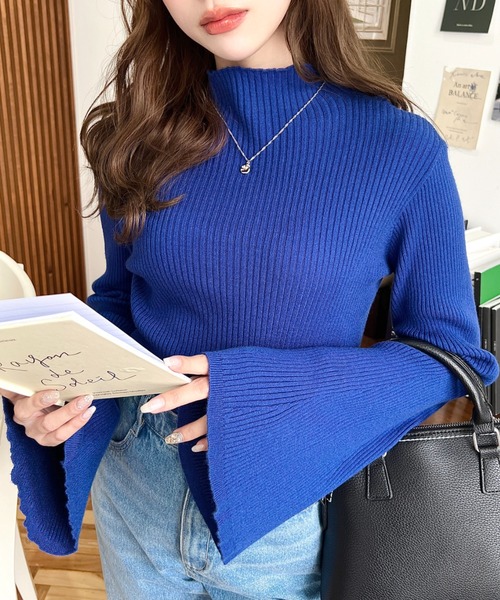 moment+(モーメントプラス)の「【累計販売枚数1万枚突破!】12G プチハイネックフレアスリーブリブニットプルオーバー(ニット/セーター・レディース・ブラック/アイボリー/ナチュラル/ダークグリーン/ブルー/ボルドー/チャコールグレー/杢グレー/ブラウン系その他/ブラウン・M/L)」の10枚目の写真