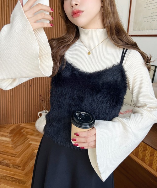 moment+(モーメントプラス)の「【累計販売枚数1万枚突破!】12G プチハイネックフレアスリーブリブニットプルオーバー(ニット/セーター・レディース・ブラック/アイボリー/ナチュラル/ダークグリーン/ブルー/ボルドー/チャコールグレー/杢グレー/ブラウン系その他/ブラウン・M/L)」の11枚目の写真