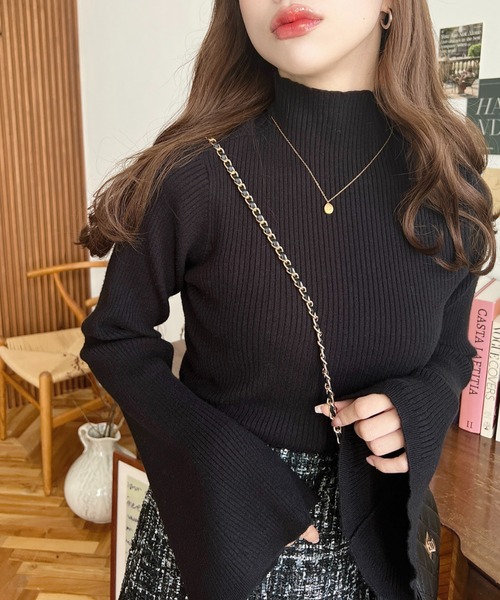 moment+(モーメントプラス)の「【累計販売枚数1万枚突破!】12G プチハイネックフレアスリーブリブニットプルオーバー(ニット/セーター・レディース・ブラック/アイボリー/ナチュラル/ダークグリーン/ブルー/ボルドー/チャコールグレー/杢グレー/ブラウン系その他/ブラウン・M/L)」の20枚目の写真