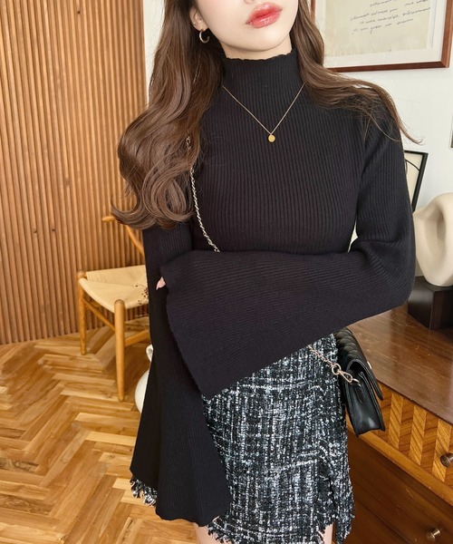 moment+(モーメントプラス)の「【累計販売枚数1万枚突破!】12G プチハイネックフレアスリーブリブニットプルオーバー(ニット/セーター・レディース・ブラック/アイボリー/ナチュラル/ダークグリーン/ブルー/ボルドー/チャコールグレー/杢グレー/ブラウン系その他/ブラウン・M/L)」の21枚目の写真