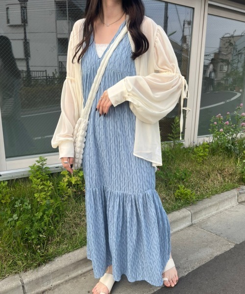 nemne store(ネンネストア)の「【低身長用サイズあり】ジャガードシアーキャミワンピース(ワンピース・レディース・ブルー/アイボリー・SMALL/MEDIUM)」の1枚目の写真