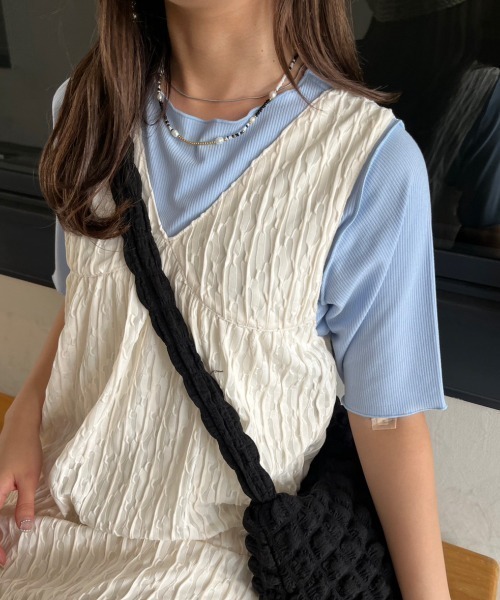 nemne store(ネンネストア)の「【低身長用サイズあり】ジャガードシアーキャミワンピース(ワンピース・レディース・ブルー/アイボリー・SMALL/MEDIUM)」の3枚目の写真