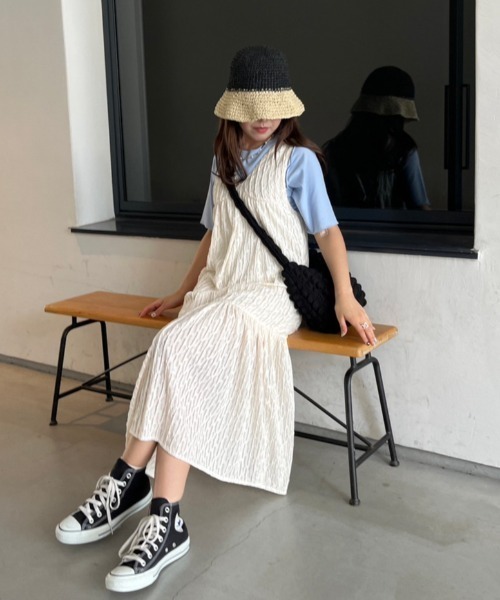 nemne store(ネンネストア)の「【低身長用サイズあり】ジャガードシアーキャミワンピース(ワンピース・レディース・ブルー/アイボリー・SMALL/MEDIUM)」の16枚目の写真