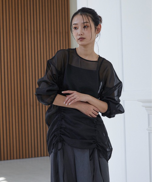 feepur(フェピュール)の「オーガンジードロストブラウス(シャツ/ブラウス・レディース・ブラック/オフホワイト・MEDIUM)」の7枚目の写真