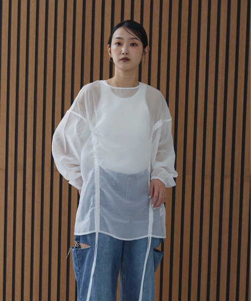 feepur(フェピュール)の「オーガンジードロストブラウス(シャツ/ブラウス・レディース・ブラック/オフホワイト・MEDIUM)」の9枚目の写真