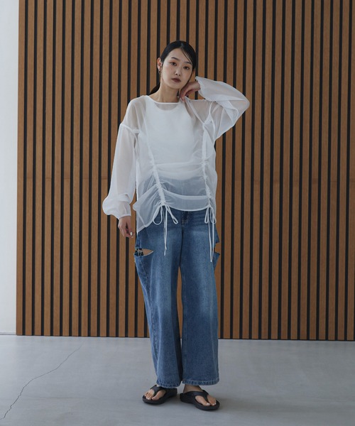feepur(フェピュール)の「オーガンジードロストブラウス(シャツ/ブラウス・レディース・ブラック/オフホワイト・MEDIUM)」の12枚目の写真