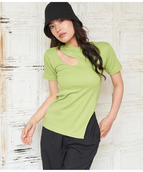 ANAP（アナップ）の「テレコリブカットアウトアシンメトリーヘムトップスTシャツ（Tシャツ/カットソー・レディース・イエロー×グリーン/ブラック/オフホワイト・FREE）」の11枚目の写真