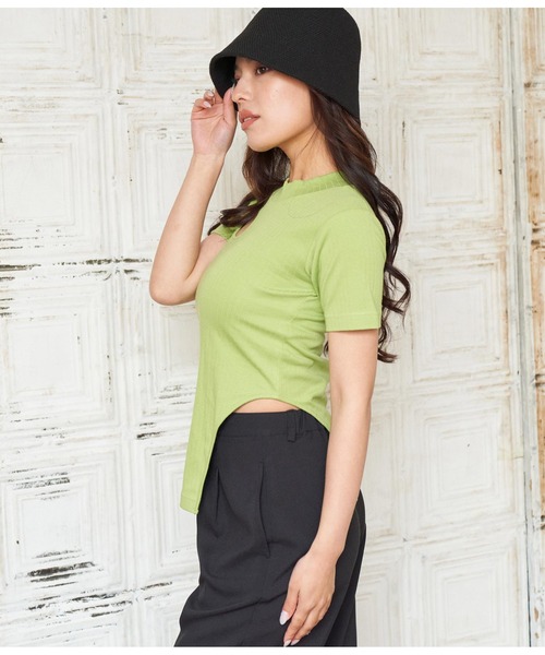ANAP（アナップ）の「テレコリブカットアウトアシンメトリーヘムトップスTシャツ（Tシャツ/カットソー・レディース・イエロー×グリーン/ブラック/オフホワイト・FREE）」の14枚目の写真