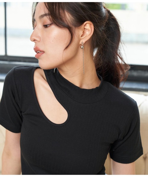 ANAP（アナップ）の「テレコリブカットアウトアシンメトリーヘムトップスTシャツ（Tシャツ/カットソー・レディース・イエロー×グリーン/ブラック/オフホワイト・FREE）」の16枚目の写真