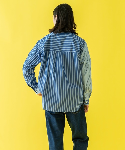 【セール】クレイジーパターン リラックスワイドヨークシャツ＜ブルーストライプ＞（シャツ/ブラウス）｜BRICK & SONS（ブリックアンドサンズ）