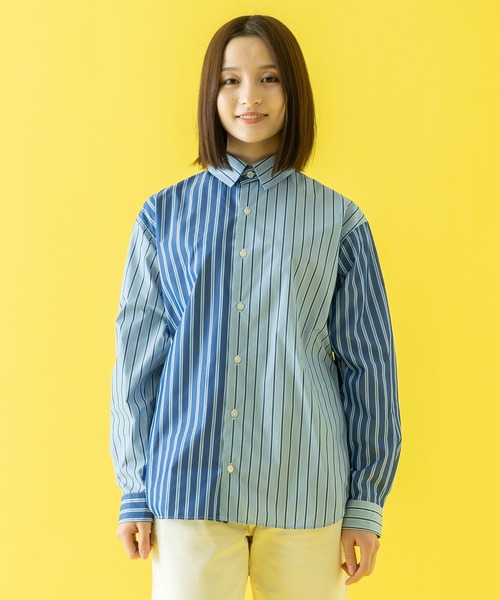 【セール】クレイジーパターン リラックスワイドヨークシャツ＜ブルーストライプ＞（シャツ/ブラウス）｜BRICK & SONS（ブリックアンドサンズ）