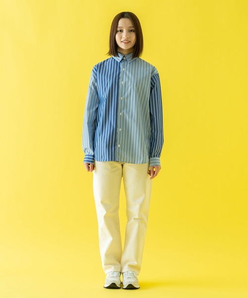 【セール】クレイジーパターン リラックスワイドヨークシャツ＜ブルーストライプ＞（シャツ/ブラウス）｜BRICK & SONS（ブリックアンドサンズ）