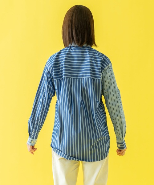 【セール】クレイジーパターン リラックスワイドヨークシャツ＜ブルーストライプ＞（シャツ/ブラウス）｜BRICK & SONS（ブリックアンドサンズ）