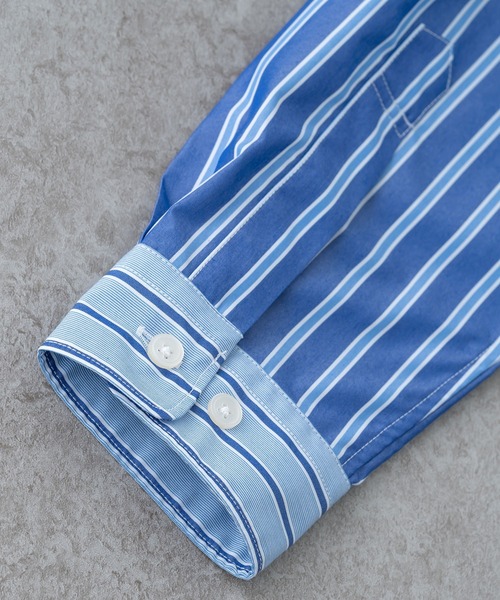 【セール】クレイジーパターン リラックスワイドヨークシャツ＜ブルーストライプ＞（シャツ/ブラウス）｜BRICK & SONS（ブリックアンドサンズ）