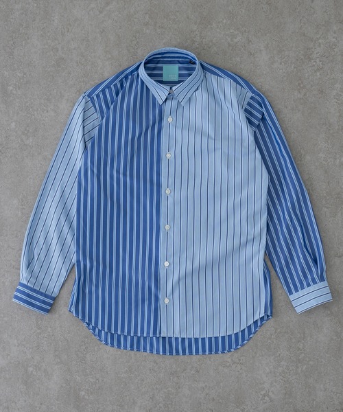 【セール】クレイジーパターン リラックスワイドヨークシャツ＜ブルーストライプ＞（シャツ/ブラウス）｜BRICK & SONS（ブリックアンドサンズ）