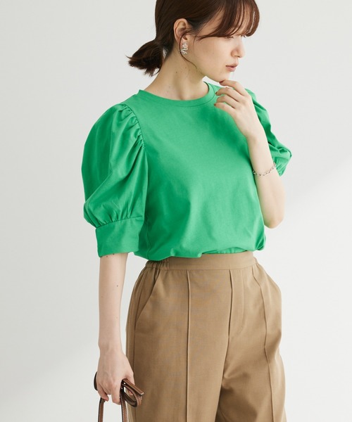 Sugar spoon（シュガースプーン）の「・SUGAR　SPOON　ギャザーパフTシャツ（Tシャツ/カットソー・レディース・オフホワイト/ブルー/ブラック/グリーン・FREE）」の4枚目の写真