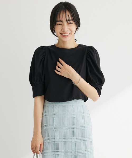 Sugar spoon（シュガースプーン）の「・SUGAR　SPOON　ギャザーパフTシャツ（Tシャツ/カットソー・レディース・オフホワイト/ブルー/ブラック/グリーン・FREE）」の3枚目の写真