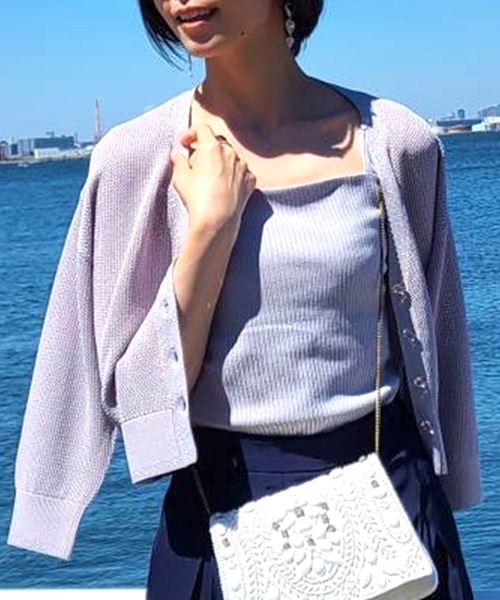 12Twelve Agenda（トゥエルブ　アジェンダ）の「Vネックメッシュ編みニットカーディガン（カーディガン/ボレロ・レディース・ライトグレー/ベージュ・M）」の18枚目の写真