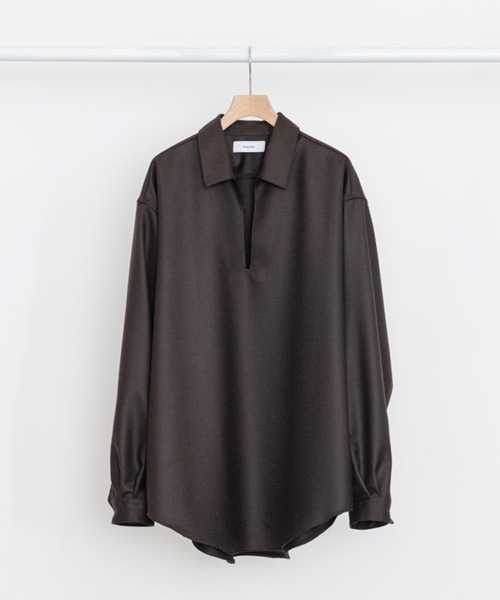 美品 marka スキッパーシャツ メンズ ダークブラウン 1 ウール 特価 茶 美品 marka スキッパーシャツ メンズ ダークブラウン 1 ウール