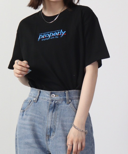 MODISH GAZE（モディシュガゼ）の「MODISH GAZE properly刺繍Tシャツ 半袖（Tシャツ/カットソー・メンズ・ネイビー/ホワイト/ブラック・M/L/XL）」の2枚目の写真
