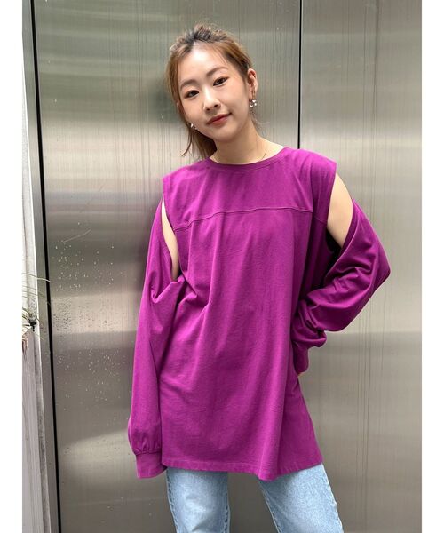 Ungrid（アングリッド）の「ショルダースリットロングスリーブTee（Tシャツ/カットソー・レディース・チャコールグレー/パープル/オフホワイト・FREE）」の13枚目の写真