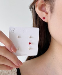 ジルコニア ビジュー 3セットピアス