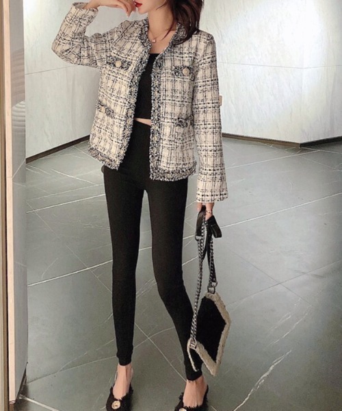 SHEENA(シーナ)の「ツイードノーカラージャケット(ノーカラージャケット・レディース・ホワイト/ブラック・M)」の20枚目の写真