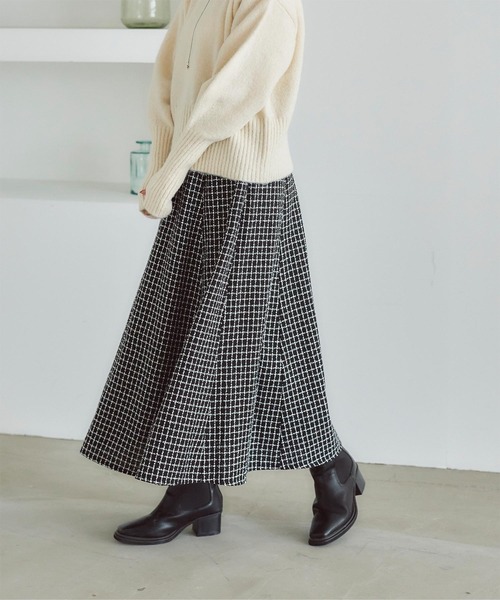 ツイード切替フレアスカート（スカート）｜titivate（ティティベイト