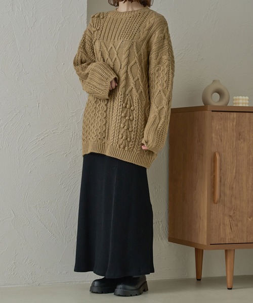 Ambre Neige（アンブルネージュ）の「手編み風ポンポンケーブルニット／WEB/EC限定商品（ニット/セーター・レディース・ベージュ/ピンクベージュ/ダークブラウン/アイボリー・FREE）」の21枚目の写真