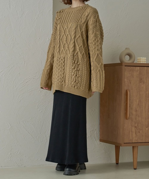 Ambre Neige（アンブルネージュ）の「手編み風ポンポンケーブルニット／WEB/EC限定商品（ニット/セーター・レディース・ベージュ/ピンクベージュ/ダークブラウン/アイボリー・FREE）」の19枚目の写真