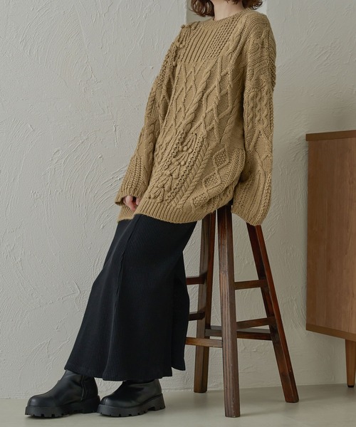 Ambre Neige（アンブルネージュ）の「手編み風ポンポンケーブルニット／WEB/EC限定商品（ニット/セーター・レディース・ベージュ/ピンクベージュ/ダークブラウン/アイボリー・FREE）」の20枚目の写真