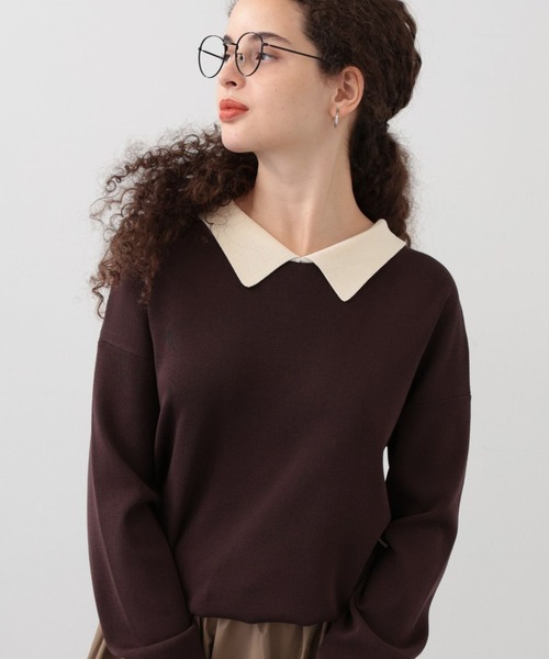 saloon（サルーン）の「SALOON(サルーン)/《再入荷・新色登場》襟付きゴールドボタン長袖ニット【手洗い可】（ニット/セーター・レディース・ブラック/ネイビー/ブラウン/ブラック×ホワイト/その他1/ダークブラウン/グリーン・FREE）」の3枚目の写真