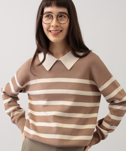 saloon（サルーン）の「SALOON(サルーン)/《再入荷・新色登場》襟付きゴールドボタン長袖ニット【手洗い可】（ニット/セーター・レディース・ブラック/ネイビー/ブラウン/ブラック×ホワイト/その他1/ダークブラウン/グリーン・FREE）」の7枚目の写真