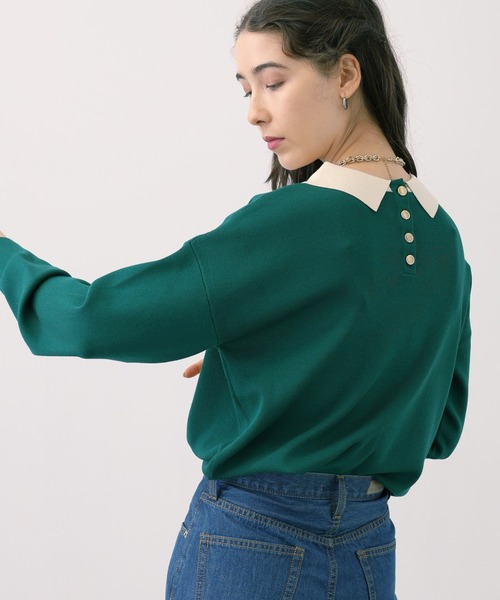 saloon（サルーン）の「SALOON(サルーン)/《再入荷・新色登場》襟付きゴールドボタン長袖ニット【手洗い可】（ニット/セーター・レディース・ブラック/ネイビー/ブラウン/ブラック×ホワイト/その他1/ダークブラウン/グリーン・FREE）」の5枚目の写真