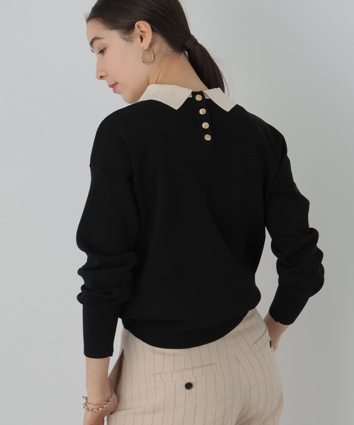 saloon（サルーン）の「SALOON(サルーン)/《再入荷・新色登場》襟付きゴールドボタン長袖ニット【手洗い可】（ニット/セーター・レディース・ブラック/ネイビー/ブラウン/ブラック×ホワイト/その他1/ダークブラウン/グリーン・FREE）」の9枚目の写真