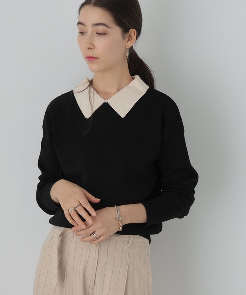 saloon（サルーン）の「SALOON(サルーン)/《再入荷・新色登場》襟付きゴールドボタン長袖ニット【手洗い可】（ニット/セーター・レディース・ブラック/ネイビー/ブラウン/ブラック×ホワイト/その他1/ダークブラウン/グリーン・FREE）」の10枚目の写真