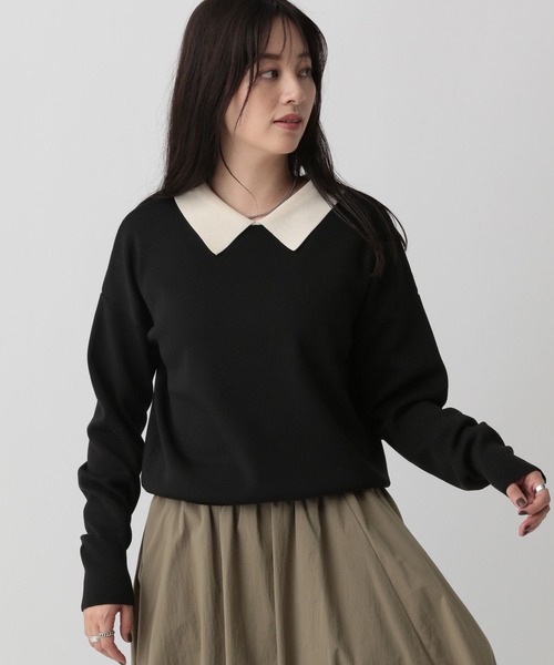 saloon（サルーン）の「SALOON(サルーン)/《再入荷・新色登場》襟付きゴールドボタン長袖ニット【手洗い可】（ニット/セーター・レディース・ブラック/ネイビー/ブラウン/ブラック×ホワイト/その他1/ダークブラウン/グリーン・FREE）」の12枚目の写真