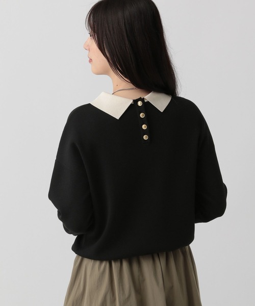 saloon（サルーン）の「SALOON(サルーン)/《再入荷・新色登場》襟付きゴールドボタン長袖ニット【手洗い可】（ニット/セーター・レディース・ブラック/ネイビー/ブラウン/ブラック×ホワイト/その他1/ダークブラウン/グリーン・FREE）」の13枚目の写真