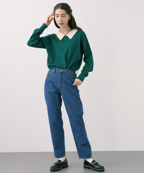 saloon（サルーン）の「SALOON(サルーン)/《再入荷・新色登場》襟付きゴールドボタン長袖ニット【手洗い可】（ニット/セーター・レディース・ブラック/ネイビー/ブラウン/ブラック×ホワイト/その他1/ダークブラウン/グリーン・FREE）」の14枚目の写真