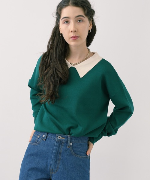 saloon（サルーン）の「SALOON(サルーン)/《再入荷・新色登場》襟付きゴールドボタン長袖ニット【手洗い可】（ニット/セーター・レディース・ブラック/ネイビー/ブラウン/ブラック×ホワイト/その他1/ダークブラウン/グリーン・FREE）」の16枚目の写真