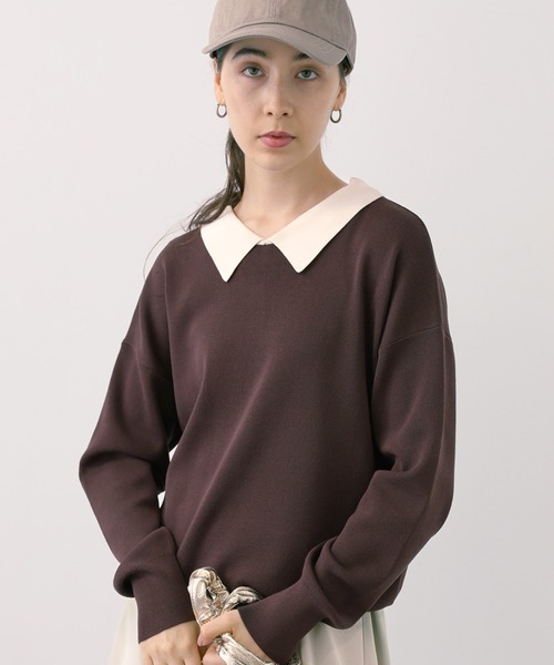 saloon（サルーン）の「SALOON(サルーン)/《再入荷・新色登場》襟付きゴールドボタン長袖ニット【手洗い可】（ニット/セーター・レディース・ブラック/ネイビー/ブラウン/ブラック×ホワイト/その他1/ダークブラウン/グリーン・FREE）」の18枚目の写真