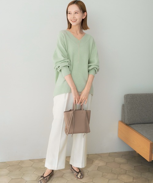 URBAN RESEARCH ROSSO WOMEN（アーバンリサーチ　ロッソ）の「ストレートセミフレアウールパンツ（その他パンツ・レディース・ピンク/イエロー系その他/オフホワイト・38/36）」の9枚目の写真