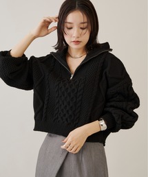 ハーフZIPケーブルニット