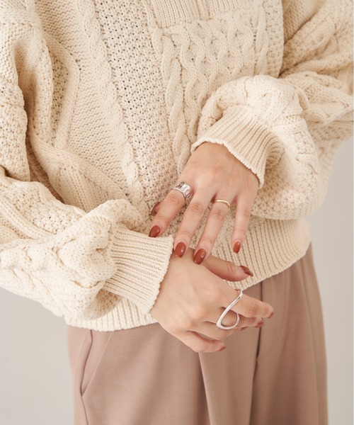 Shelly island（シェリーアイランド）の「ハーフZIPケーブルニット（Tシャツ/カットソー・レディース・ホワイト/ブラック・FREE）」の5枚目の写真